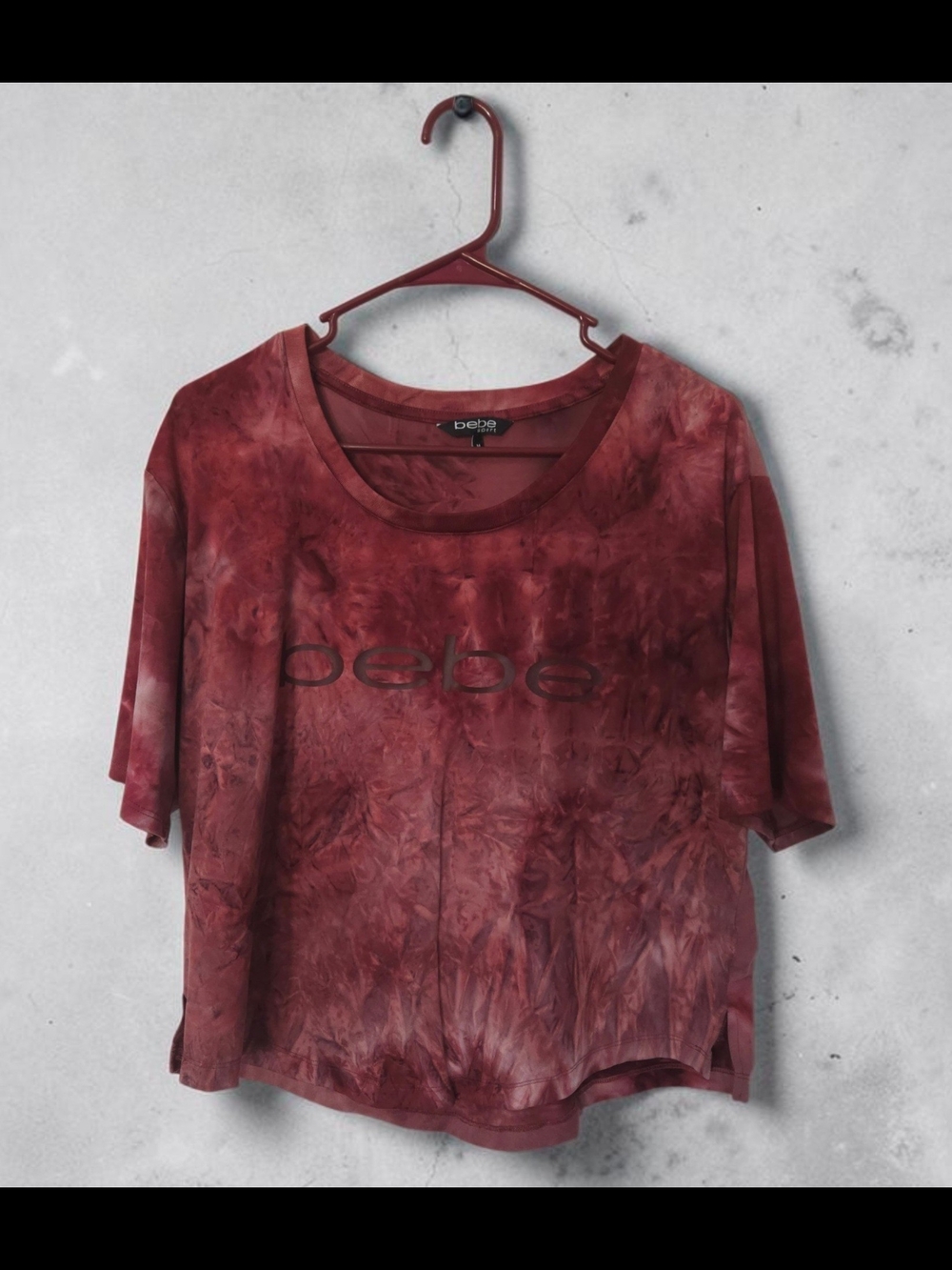 Y2k bebe Burgundy Tie-Dye Short Sleeve Logo Tee